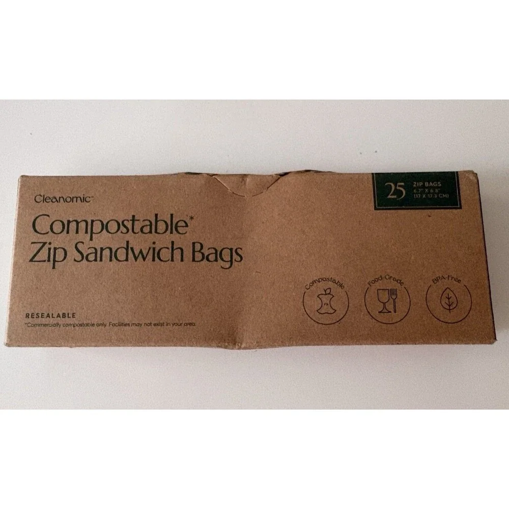 300 Cleanomic Compostable Zip Food Grade Bags 100 Snack 25 Gallon 175 Snack